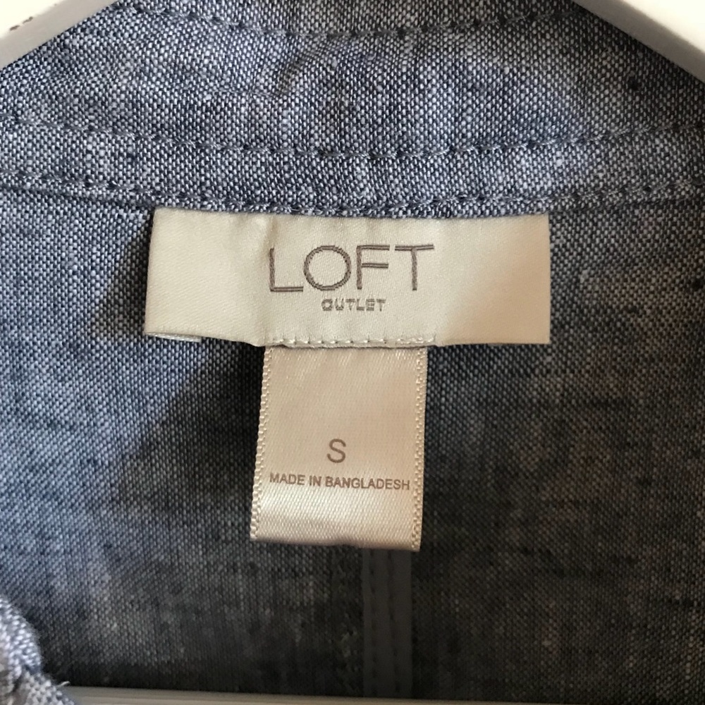 LOFT Light Blue Linen Cotton Ruffle Trim Blazer - Picture 2 of 8